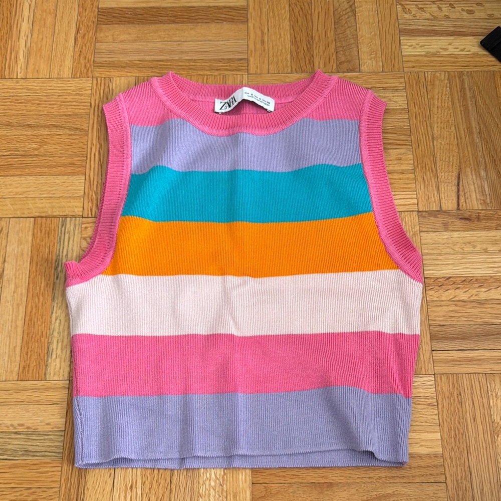 Zara Pink and Purple Striped Tank Top